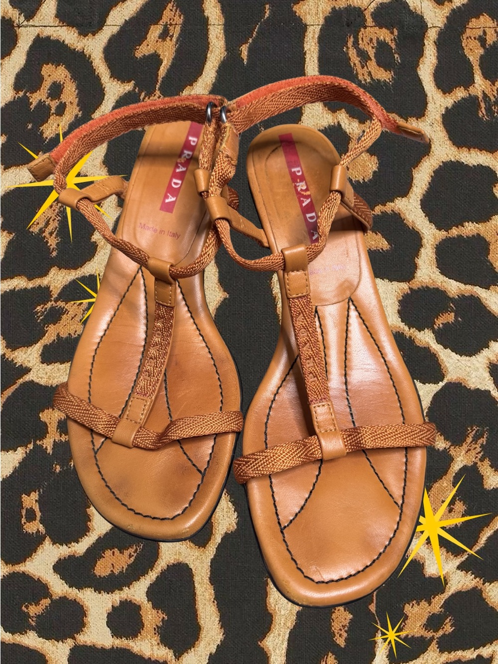 PRADA | Authentic Vintage Y2K Orange Leather T-Strap Sandals | Womens Size 38.5